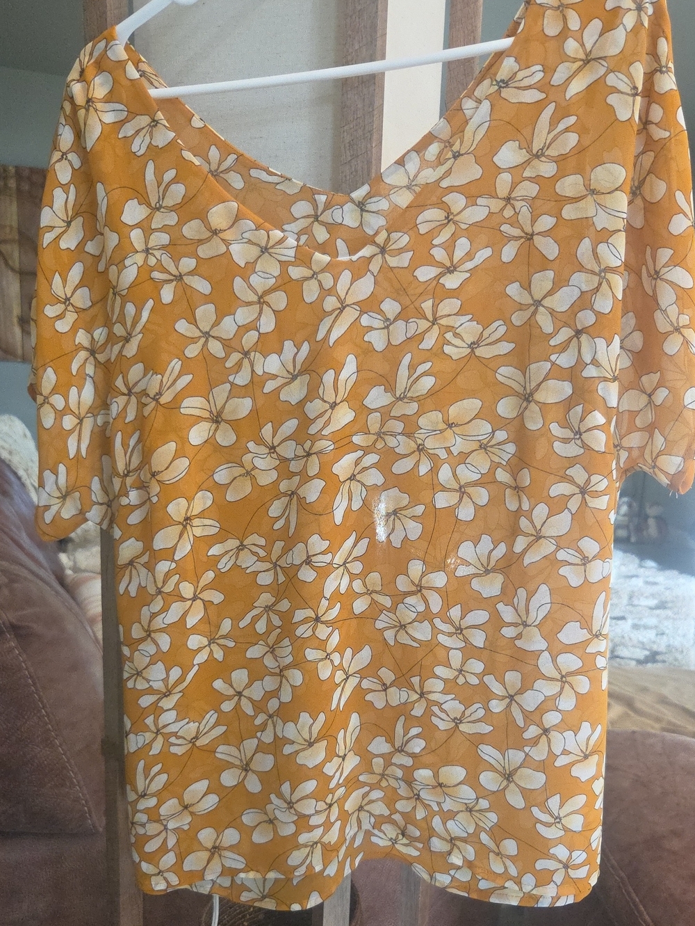CAbi Mustard Floral V-Neck Blouse